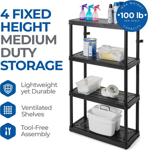 Vista 4 de Gracious Living Unidad de almacenamiento de 4 estantes de altura fija de servicio medio, 14 x 32 x 54.5 pulgadas, sistema organizador para el hogar