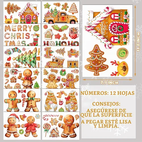 Vista 2 de Calcomanías de pared de pan de jengibre de Navidad, 12 hojas, calcomanías de pared de Navidad, decoración de pan de jengibre, calcomanías de vinilo