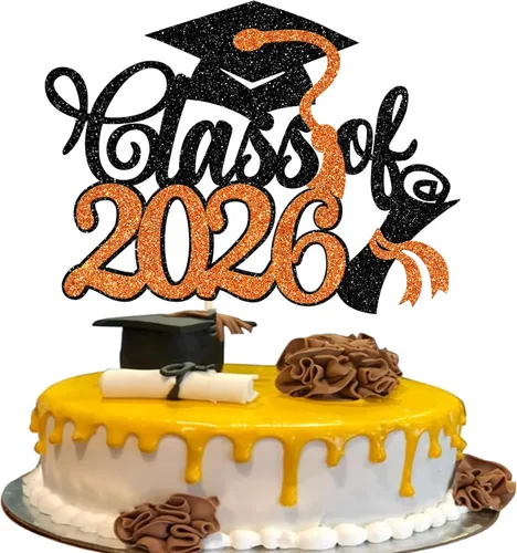 Vista 23 de Rsstarxi 1 paquete de decoración de pastel con purpurina para la clase de 2026, decoraciones de graduación 2026, tapa de felicitaciones