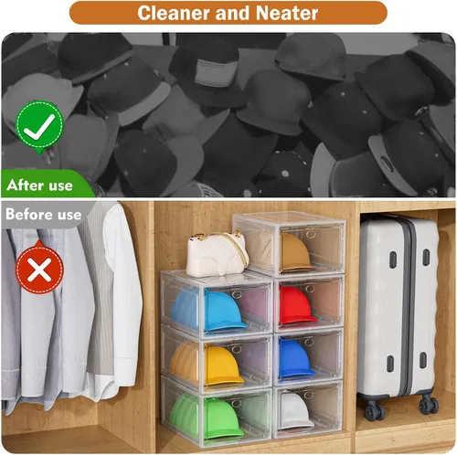 Vista 6 de YKLSLH Caja Organizadora de Sombreros, 6 Cajas para 40 Sombreros, Organizador de Sombreros de Plástico Sólido Más Resistente Mejorado para Gorras