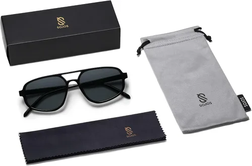 Vista 6 de SOJOS Gafas de sol de aviador para mujeres y hombres retro doble puente modernas y ligeras persianas de los años 90 SJ2247