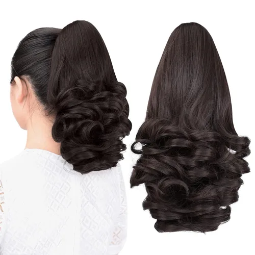 Vista 34 de extensión de cola de caballo, extensión de pelo con pinza de 12" cola de caballo rizada corta Extensión de pelo sintético de aspecto natural