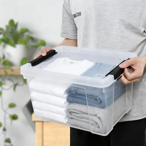 Vista 6 de Caja de almacenamiento con pestillo de 22 cuartos de galón, contenedor apilable con tapa de pestillo, contenedor de almacenamiento de plástico