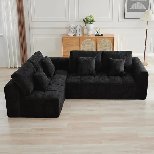 Vista 32 de Sofás seccionales modulares de 110 pulgadas para sala de estar, sofá seccional comprimido sin hueso, sofá de espuma viscoelástica tapizado de 3 Beige