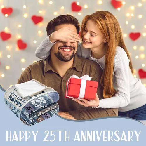 Vista 3 de qixnzagr Manta plateada de aniversario de boda con el número 25, decoraciones para ella y él, regalos de matrimonio de 25 años para pareja, esposa