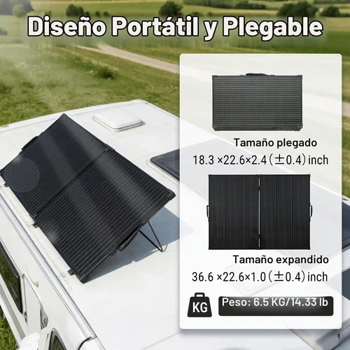 Vista 3 de Kit de panel solar portátil de 100 W, 25% de alta eficiencia tipo N paneles solares plegables con panel de vidrio templado, con controlador de carga