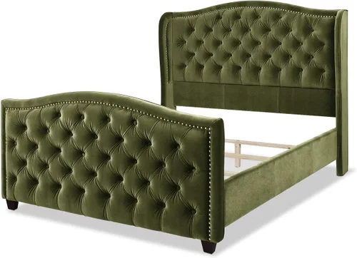 Vista 6 de Jennifer Taylor Home - Cama Anastasia de tamaño Queen de terciopelo resistente en color verde oliva Terciopelo de rendimiento verde oliva