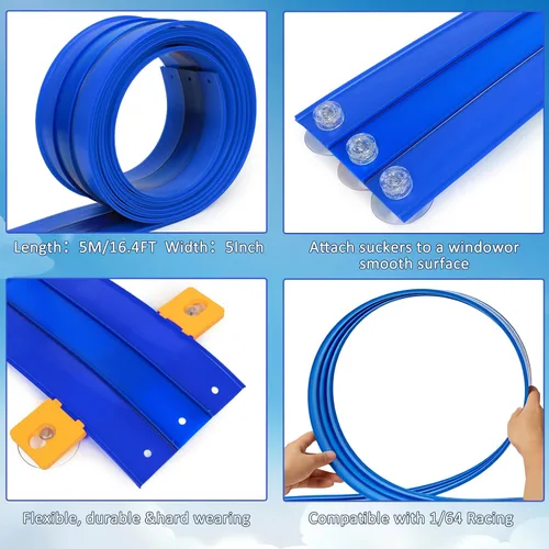 Vista 2 de Pista de carreras de 16.4 pies, pista de carreras flexible de 3 carriles para niños, compatible con autos a escala 1/64 fundidos a presión con 6