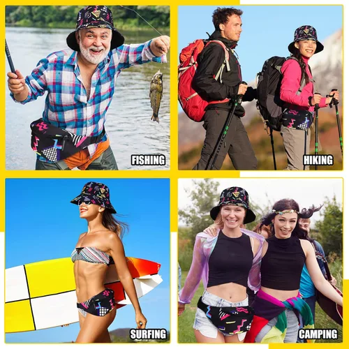 Vista 6 de JenPen Juego de 2 sombreros tipo cangurera de los años 80 y 90 para hombres y mujeres, accesorios retro para fiestas deportivas de verano