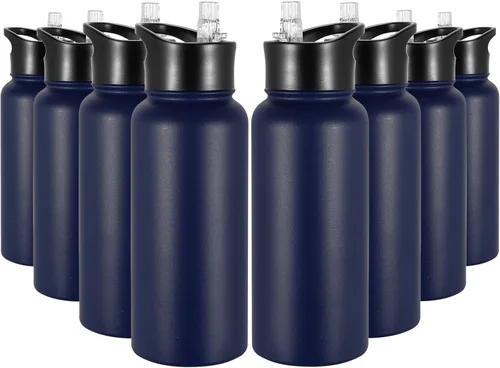 Vista 45 de Botella de agua aislada de 64 onzas con tapas de pajita y boquilla, jarra de agua de acero inoxidable de medio galón con mango de paracord, vacío