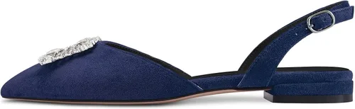 Vista 3 de HDEUOLM Zapatos planos de tacón bajo con puntera puntiaguda para mujer, zapatos de vestir de graduación con diamantes de imitación