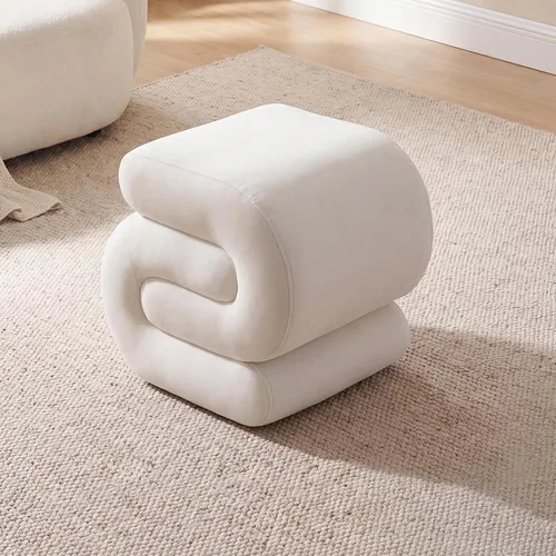 Vista 10 de FOXHUNTER Moderno reposapiés otomano, taburete trenzado de felpilla con relleno de esponja, exquisito taburete de puf para mesa auxiliar, taburete