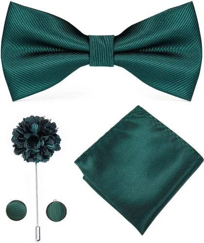 Vista 7 de Dubulle Pajarita para hombre, diseño floral de cachemira, conjunto de pajarita y alfiler de solapa, gemelos cuadrados de bolsillo para boda
