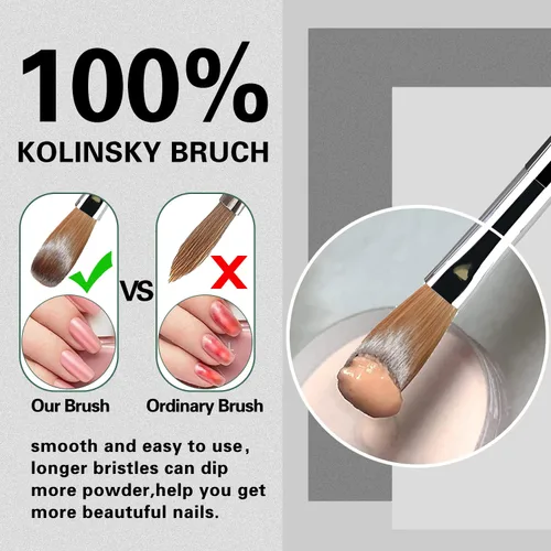 Vista 4 de Kolinsky - Cepillo de uñas acrílicas, 100% cabello Kolinsky, cepillo profesional de arte de uñas para aplicación acrílica, extensión de uñas