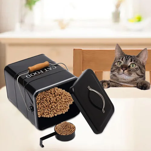 Vista 7 de Contenedor de almacenamiento de alimentos para gatos con tapa incluida – Contenedor de comida para gatos de granja perfecto para encimera de cocina