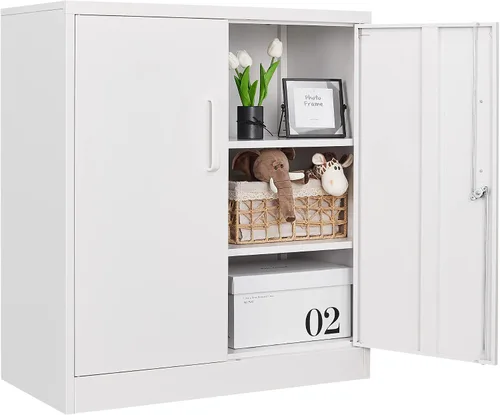 Vista 12 de Letaya Armarios de Almacenamiento de Metal con Cerradura, Pequeños Armarios de Acero con 2 Puertas y Estantes Ajustables para Hogar, Oficina, Negro