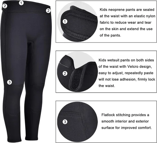 Vista 6 de Wetsuit Pants for Kids Boys Girls and Youth 3mm Neoprene Children Wet Suits Adjustable Bottoms Keep Warm in Cold Water to Swimming Workout Scuba