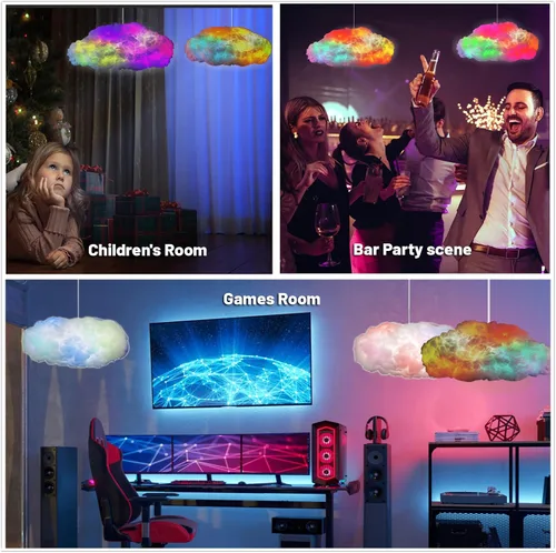 Vista 5 de Luces LED de nube para dormitorio, kit de iluminación nocturna creativa multicolor, sincronización de música con aplicación, tiras de luces que