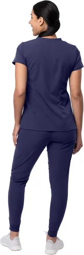 Vista 2 de Adar Pro - Conjunto de ropa quirúrgica con mejora de movimiento para mujer blusa médica con cuello en V y pantalón médico deportivo y para yoga