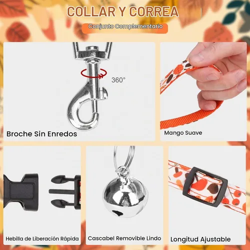 Vista 5 de EXPAWLORER Arnés para cachorros de otoño de Acción de Gracias - Collar y correa para perro - Arnés de chaleco para perros pequeños de malla suave