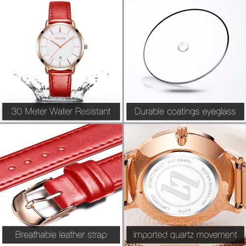 Vista 4 de OLEVS Reloj de pulsera para mujer reloj de pulsera para mujer impermeable delgado minimalista casual simple de cuarzo analógico con calendario