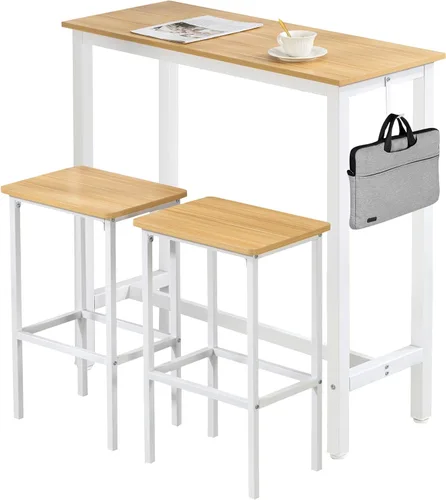 Vista 19 de Finnhomy Juego de mesa de bar, mesa de pub de 39.3 pulgadas, mesa rectangular de altura de barra, mesa de bar con taburetes, juego de mesa de cocina