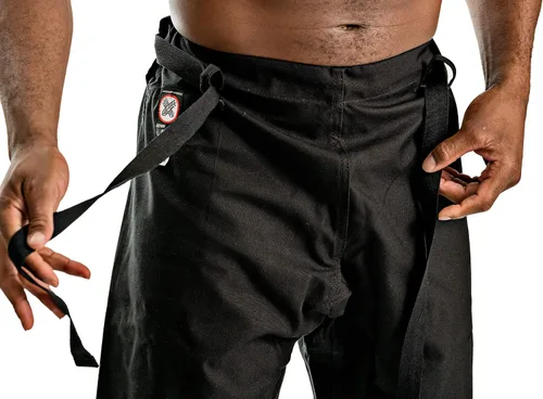 Vista 3 de Ronin - Pantalones de karate pesados, color negro, blanco o camuflaje, 100% algodón, 12 onzas, cintura tradicional con cordón
