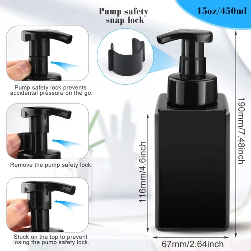 Vista 2 de Paquete de 3 dispensadores de jabón espumoso de 15 oz/15.2 fl oz, botella de espuma de plástico, contenedor de jabón líquido recargable para champú