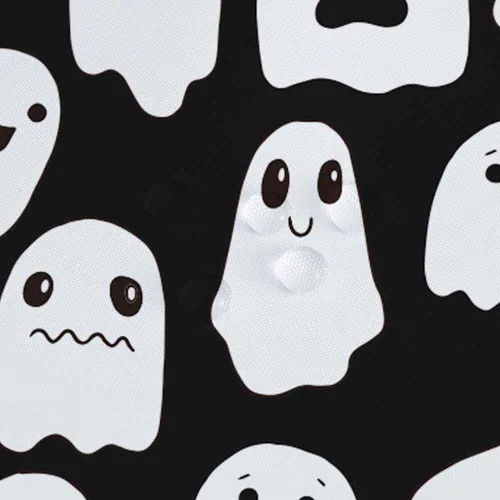 Vista 6 de Cortina de ducha fantasma de Halloween de 72 x 72 pulgadas, espeluznante y divertida, iconos de fantasmas de dibujos animados, tela blanca y negra, 1