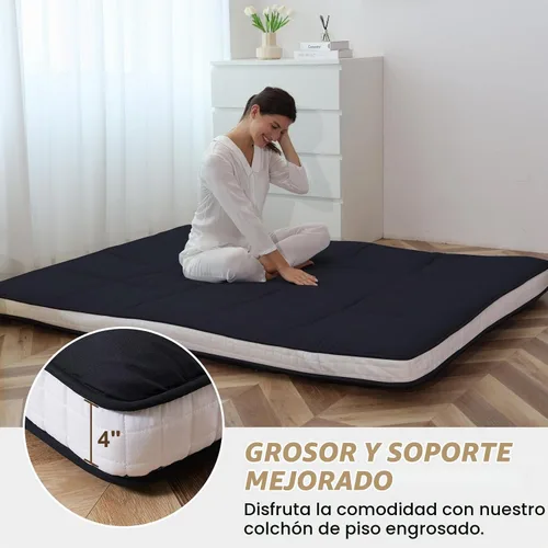 Vista 3 de Colchón de Piso Japonés - Futón de Tamaño Individual Plegable Extra Grueso - Almohadilla de Espuma Viscoelástica para Dormir para Adultos - Tatami