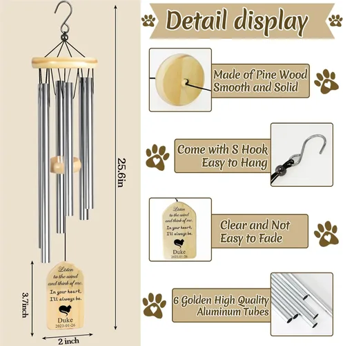 Vista 2 de Jocidea - Campanillas de viento personalizadas para gatos en memoria de gato, regalo por pérdida de gato, regalo de condolencia de mascota, regalo