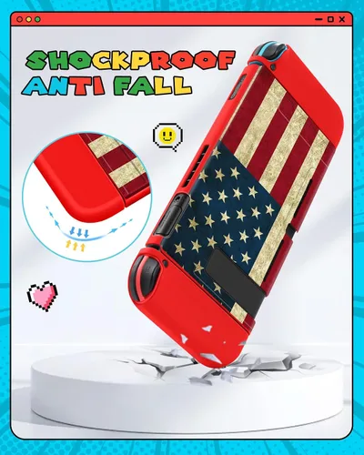 Vista 5 de Gurgitat 4in1 Cool American Flag USA for Nintendo Switch Case Protector, Switch Game Cases Cartridge Storage Boys Men 24 Game Card Holder