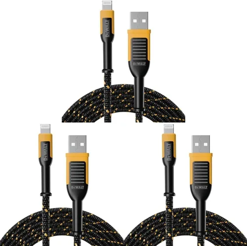 Vista 13 de DEWALT Cable USB a Lightning de alta resistencia [certificado Apple MFi] cargador duradero para iPhone, cables Lightning, cable de carga rápida