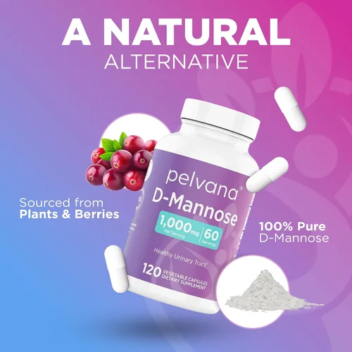 Vista 4 de Pelvana D-manosa 120 cápsulas (500 mg cada una) – 1000 mg por porción – Ayuda y mantiene el tracto urinario saludable, elimina las impurezas