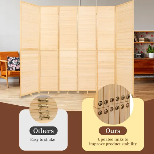 Vista 3 de Divisor de pared de bambú de 6 paneles, 106 pulgadas de ancho x 67 pulgadas de alto, diseño plegable con base extra estable, pantalla divisora