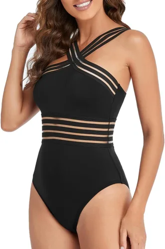 Vista 4 de Hilor - Traje de baño de una pieza para mujer, diseño con parte delantera cruzada y recortes