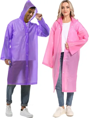 Vista 57 de 2 abrigos de lluvia de Borogo para adultos, chaquetas de lluvia reutilizables para hombres y mujeres