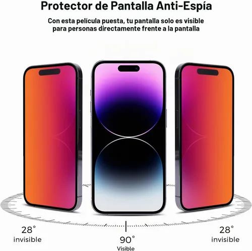 Vista 2 de Protector de pantalla de privacidad para iPhone 15 / iPhone 14 Pro - Protector de privacidad para la pantalla del teléfono celular con luz anti-azul