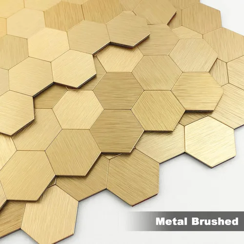 Vista 2 de BeNice Pelar y pegar Backsplash Cocina Hexágono Metal Azulejo Oro 5pcs Dorado