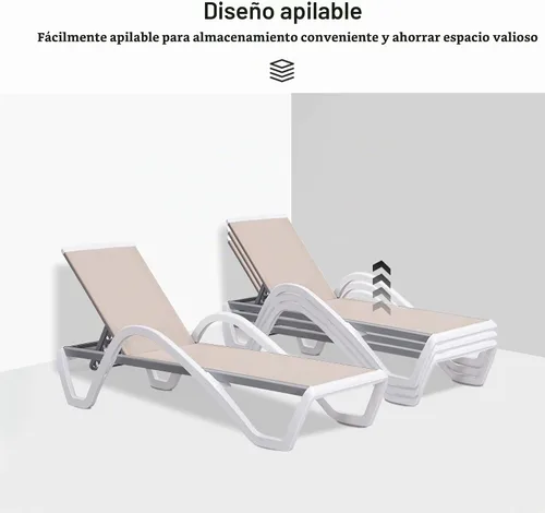 Vista 5 de PURPLE LEAF Juego de 3 tumbonas para patio con brazo y mesa, plástico Caqui