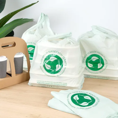 Vista 6 de Restaurantware -Bolsas de comestibles de tamaño 1/6, 100 bolsas de plástico duraderas - Asas de camiseta, bolsa de compras de plástico verde de alta