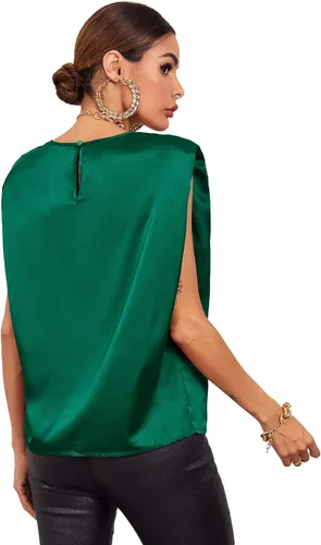 Vista 2 de Milumia Women's Elegant Shoulder Pad Sleeveless Satin Top Keyhole Back Solid Blouse