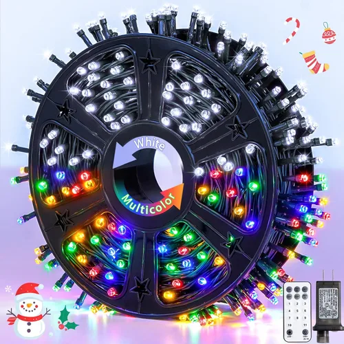 Vista 30 de JMEXSUSS 400 luces LED de Navidad rojas, blancas y verdes, luces de árbol de Navidad de 132 pies con control remoto, tira de luces para interiores