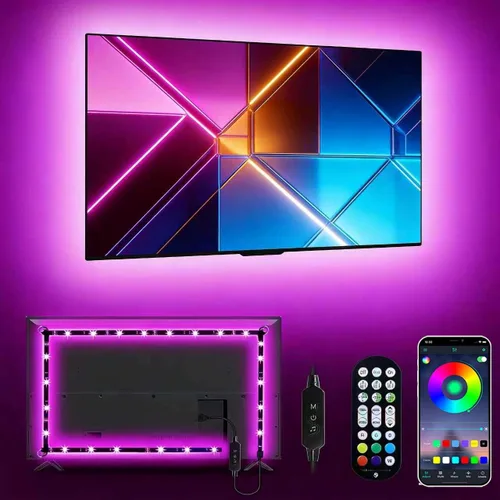 Vista 8 de Daymeet Tira de luces LED RGB de 9.84 pies para TV de 32 a 43 pulgadas, sincronización de música Dreamcolor, cambio de color, control remoto por
