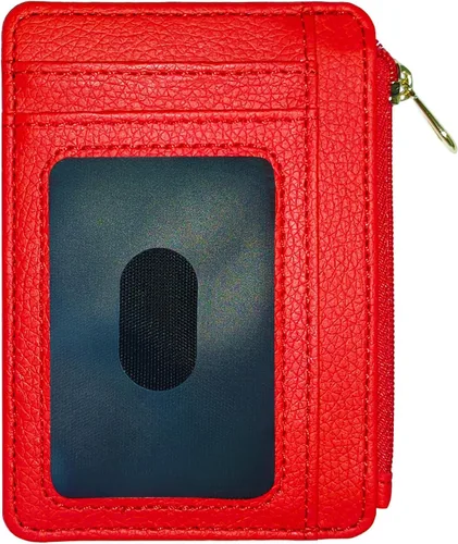 Vista 15 de CATCH ON Cartera pequeña para mujeres y hombres, delgada y minimalista de piel sintética, bolsillo frontal, tarjetero con bolsillo con cremallera