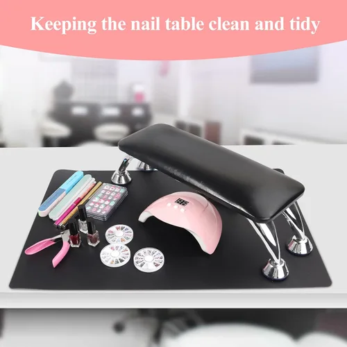 Vista 2 de Reposabrazos para uñas acrílicas con tapete de mesa para uñas, cojín de descanso para manos de cuero de microfibra para uñas, almohada suave