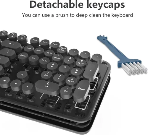 Vista 4 de Combo de teclado y mouse inalámbricos, teclado retro estilo máquina de escribir con teclas redondas, conexión de 2.4 GHz libre de caídas, mouse