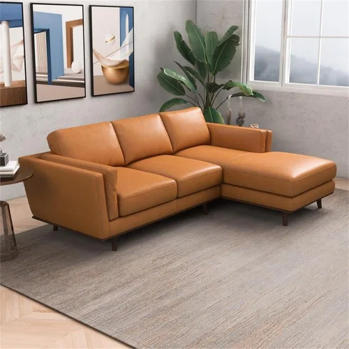 Vista 4 de Ashcroft - Sofá modular de cuero genuino de 92.9 pulgadas, moderno de mediados de siglo, sofá seccional en forma de L, diván derecho para sala