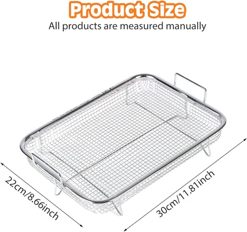 Vista 7 de Cesta para freidora de aire para horno: 2 cestas para freidora de aire, sartén de aire de 11.8 x 8.7 x 2.2 in, cesta de freír antiadherente, bandeja
