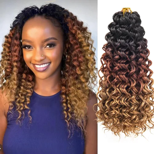 Vista 73 de GoGo Curl Crochet Hair 18 pulgadas onda de agua pelo sintético bohemio ganchillo trenzado jengibre onda profunda extensiones de cabello trenzado